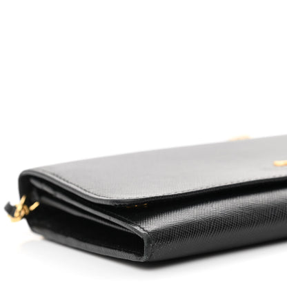 Prada Saffiano Metal Oro Chain Wallet Black 10 of 12
