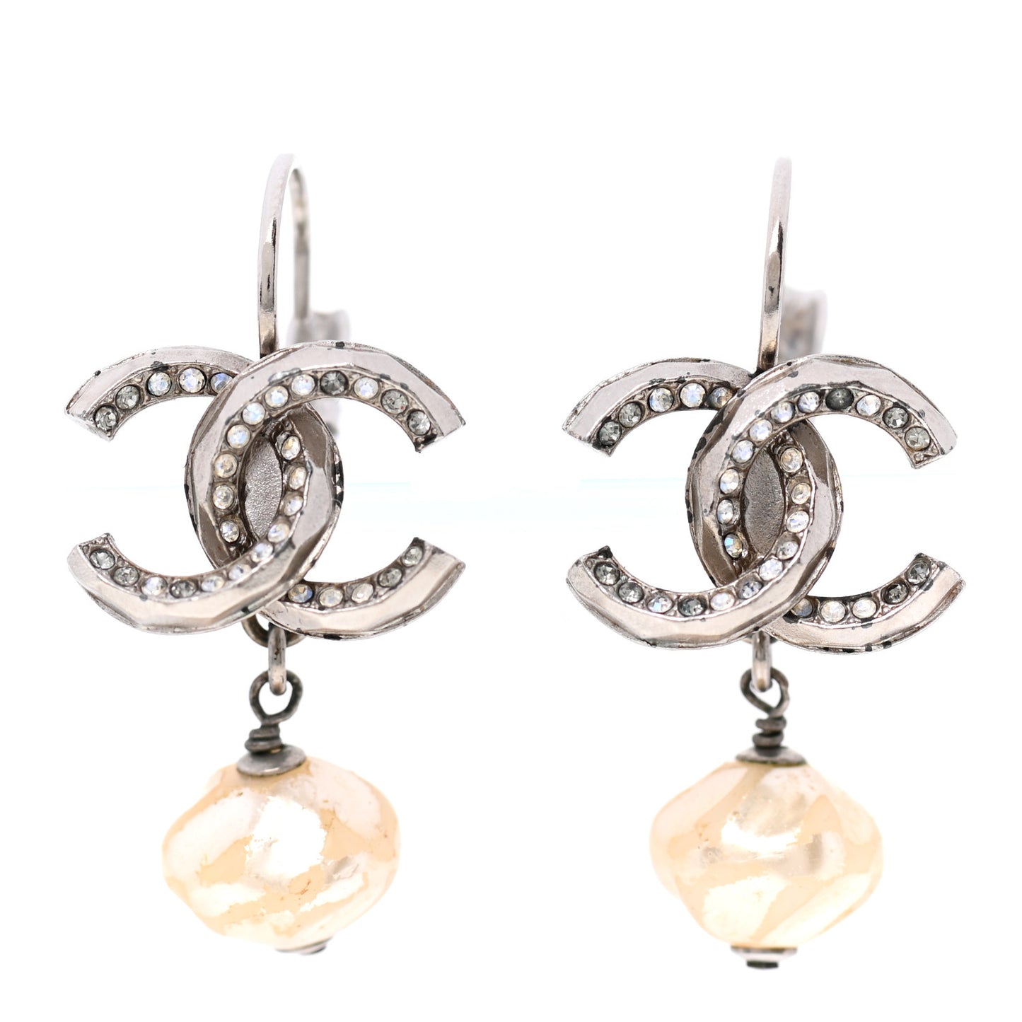 Pearl Crystal CC Drop Earrings Silver