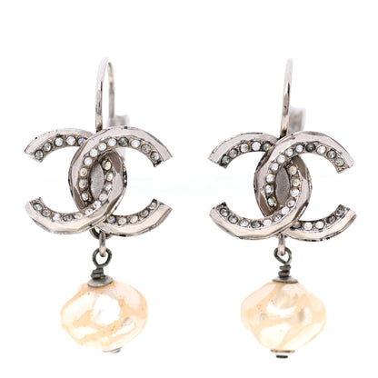 Chanel Pearl Crystal CC Drop Earrings Silver 1 of 5