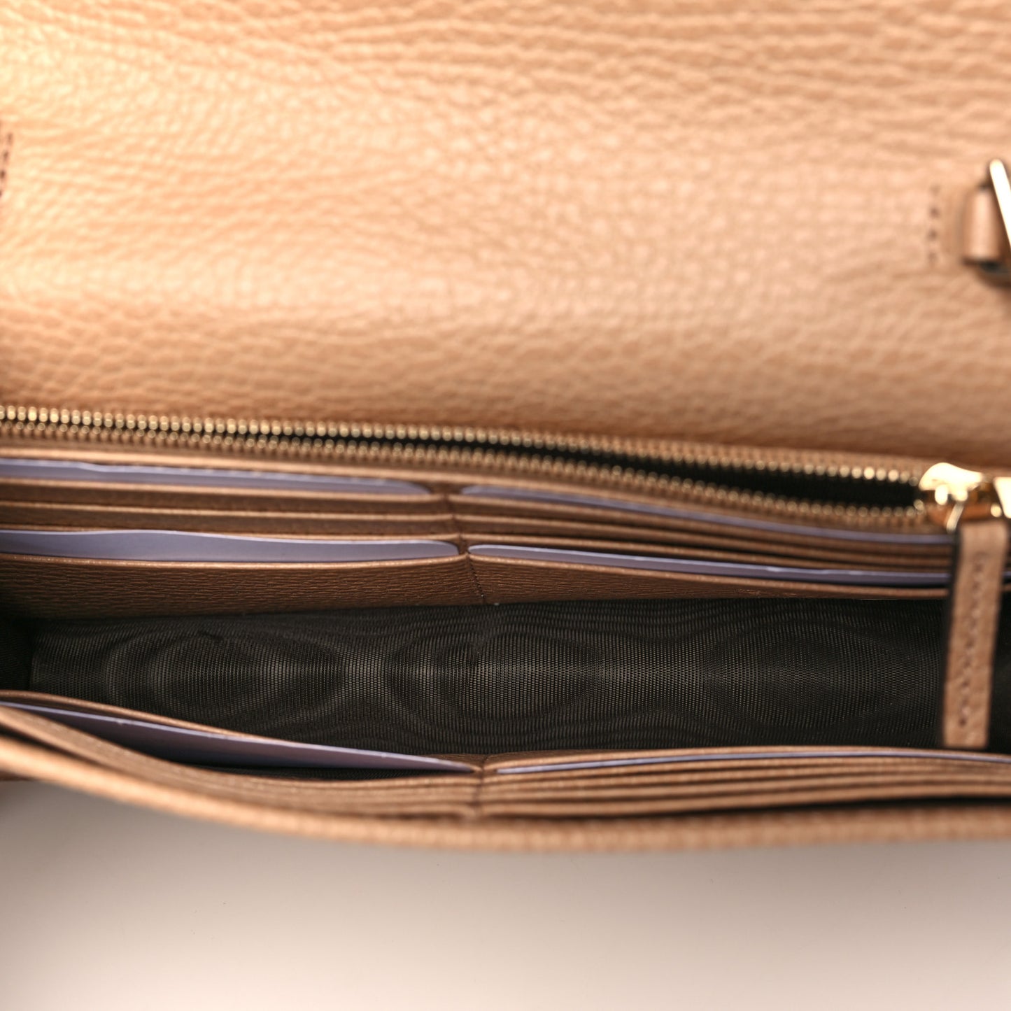 Dollar Calfskin Interlocking G Chain Wallet Camelia