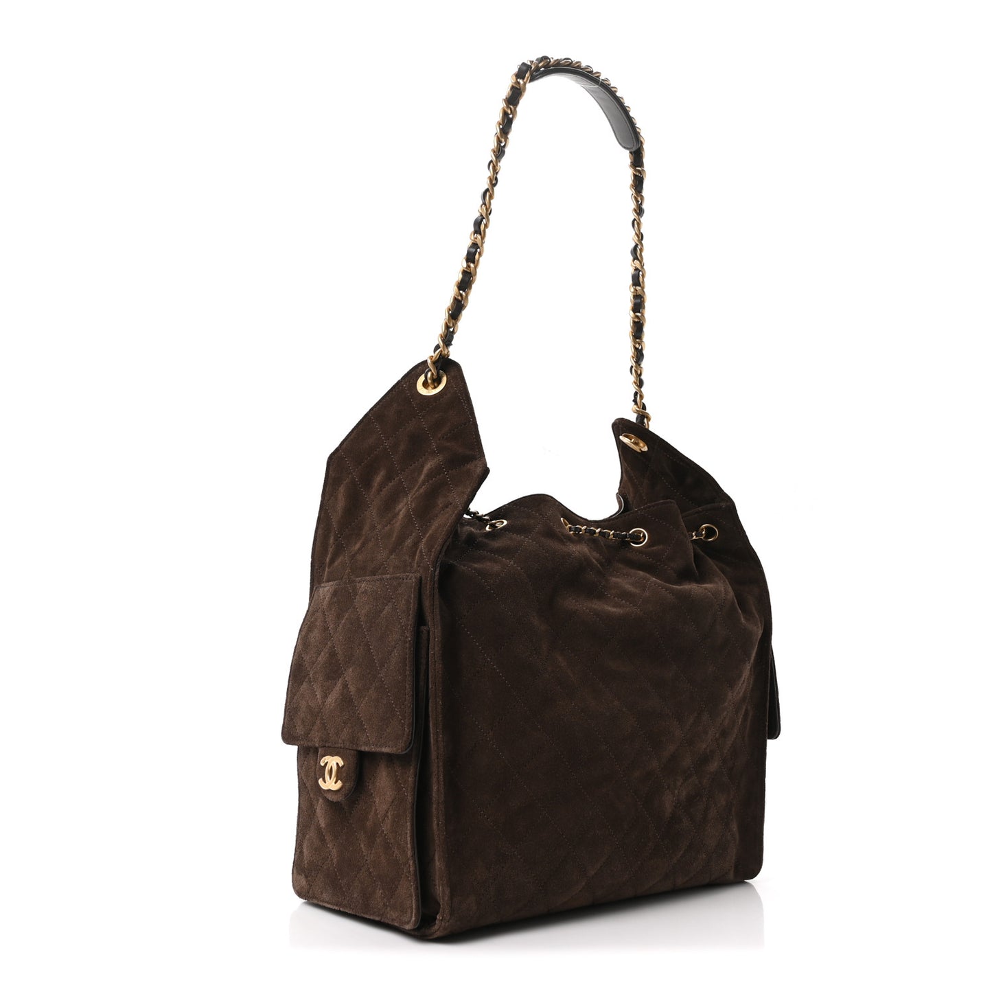 Suede Quilted Medium Chanel 25 Handbag Dark Brown