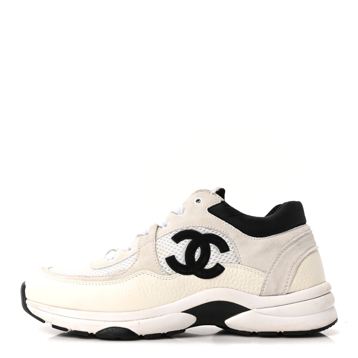 Chanel Mesh Suede Grained Calfskin Womens CC Sneakers 39 White Black 1 of 10