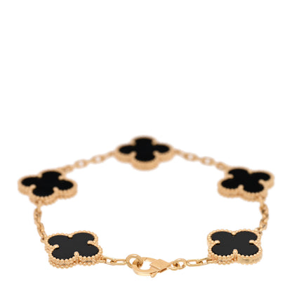 Van Cleef & Arpels 18K Yellow Gold Black Onyx 5 Motifs Vintage Alhambra Bracelet 2 of 4