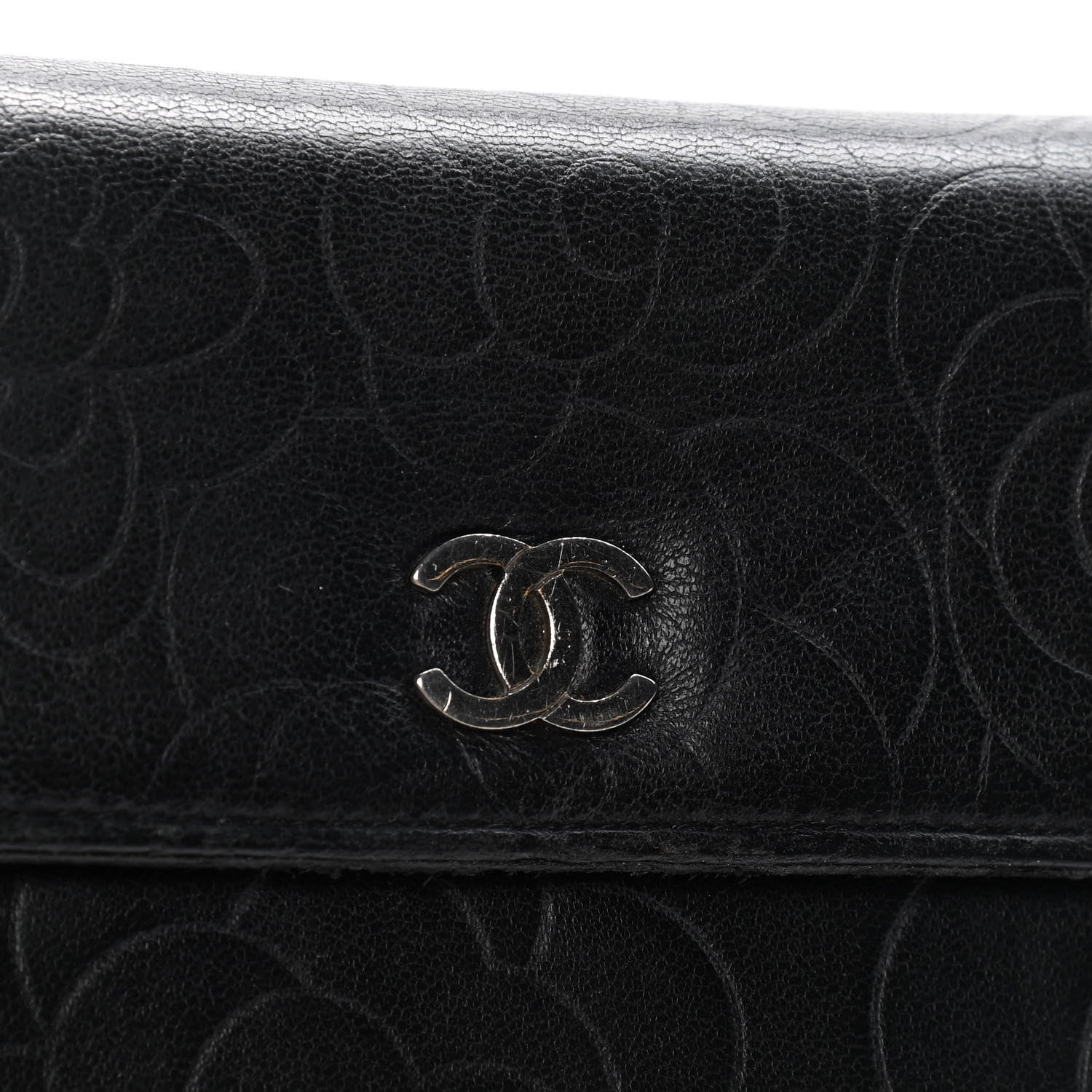 Chanel Lambskin Embossed Camellia Large Gusset Flap Wallet Black 5 of 7