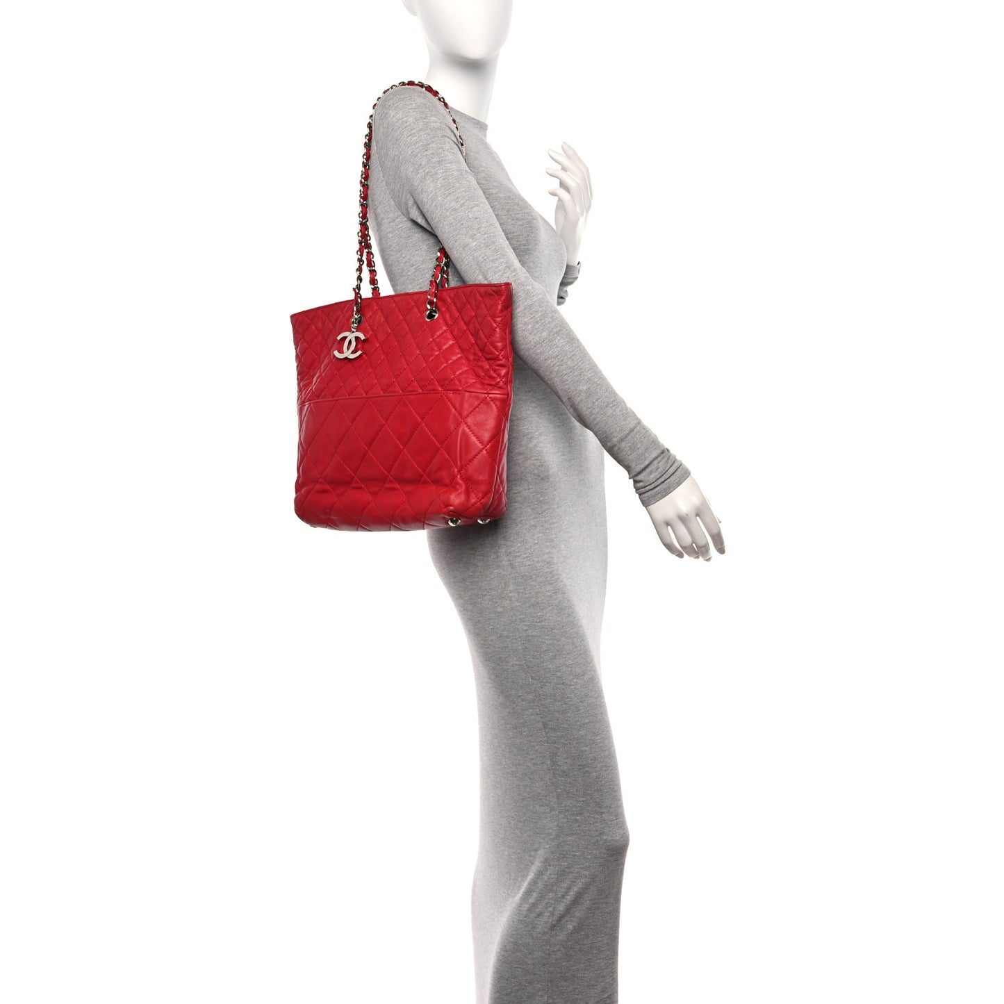 Calfskin Quilted In the Business North South Tote Red