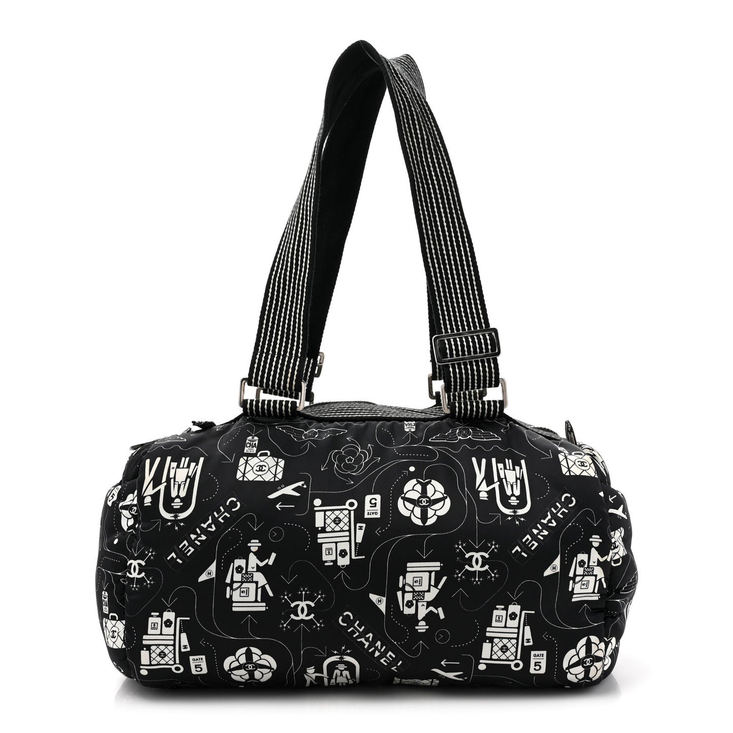 Nylon Airline Boston Bag Black White