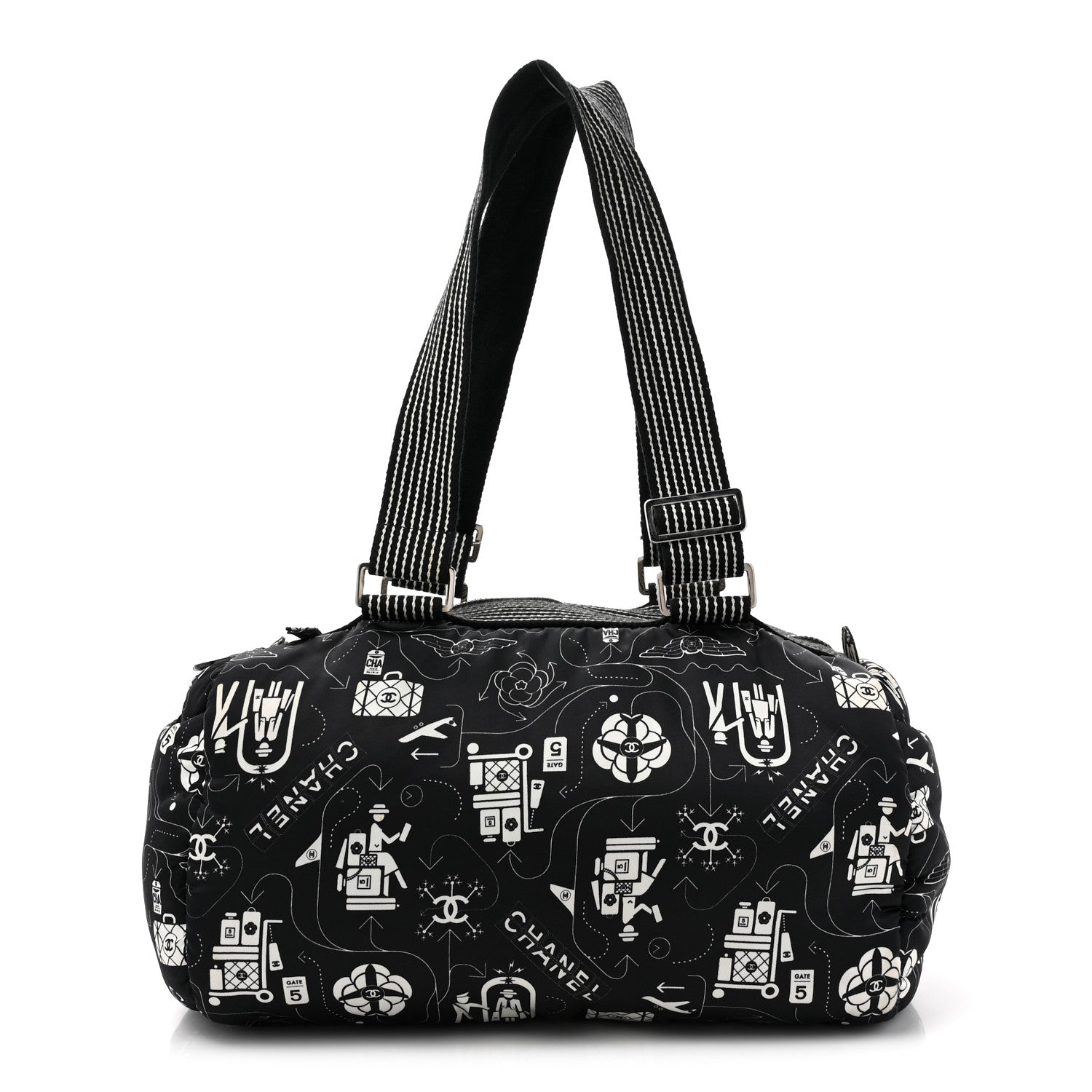 Chanel Nylon Airline Boston Bag Black White 1 of 10