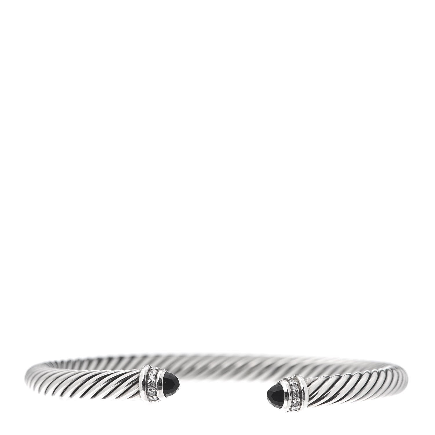 David Yurman Sterling Silver Diamond Pave Black Onyx 5mm Cable Classics Bracelet 1 of 4