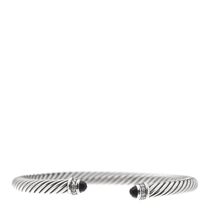 David Yurman Sterling Silver Diamond Pave Black Onyx 5mm Cable Classics Bracelet 1 of 4