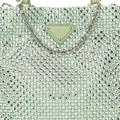 Prada Satin Crystal Metal Triangle Logo Chain Crossbody Handbag Acqua Acqua 8 of 10