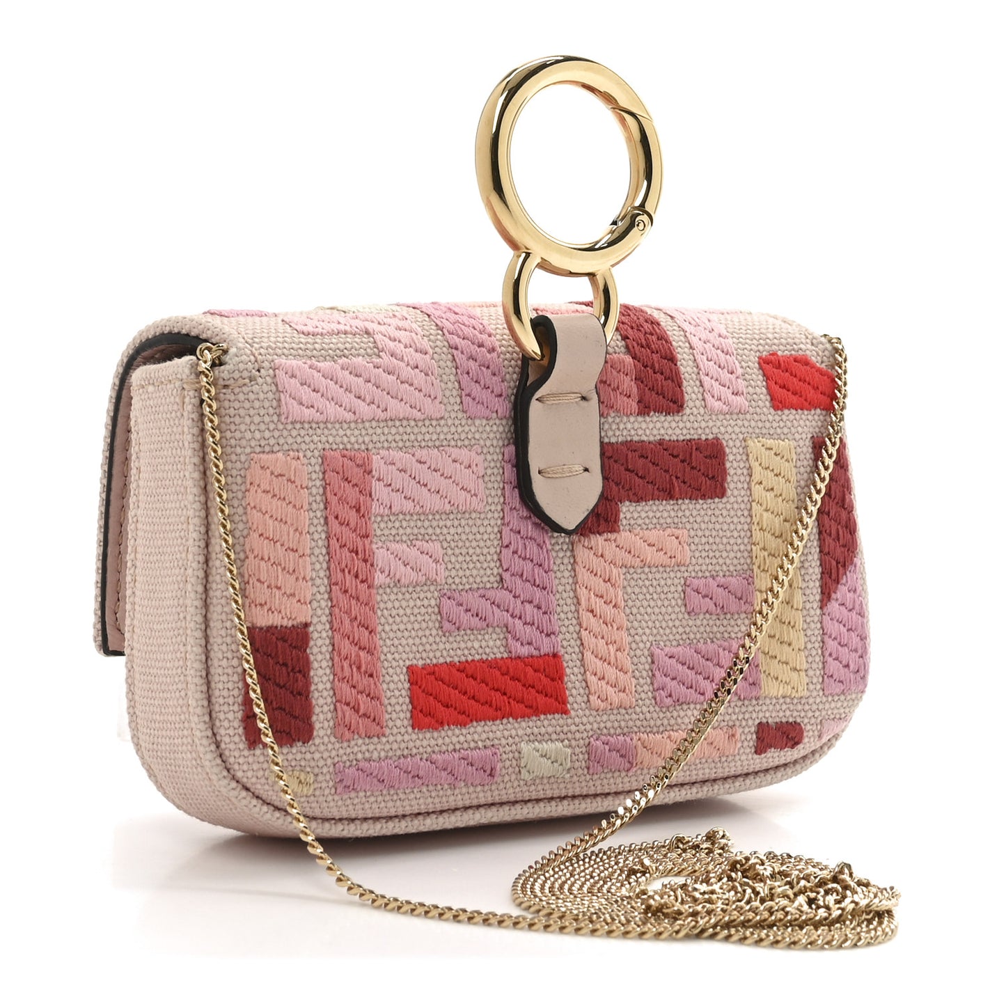 Canvas Vitello King FF Multicolor Embroidered Nano Baguette Charm Rosa Quarzo Bloody Mary Multicolor