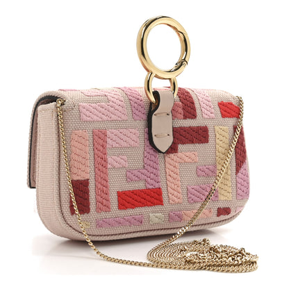 Fendi Canvas Vitello King FF Multicolor Embroidered Nano Baguette Charm Rosa Quarzo Bloody Mary Multicolor 4 of 10