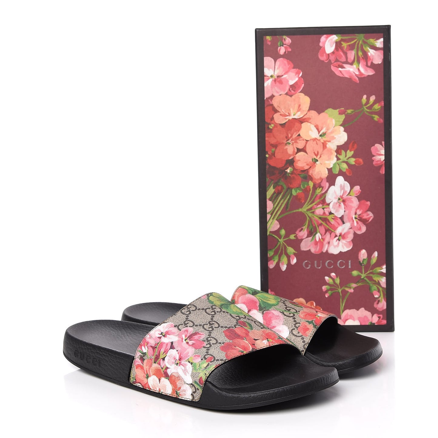 GG Supreme Monogram Blooms Slide Sandals 42 Beige Multicolor