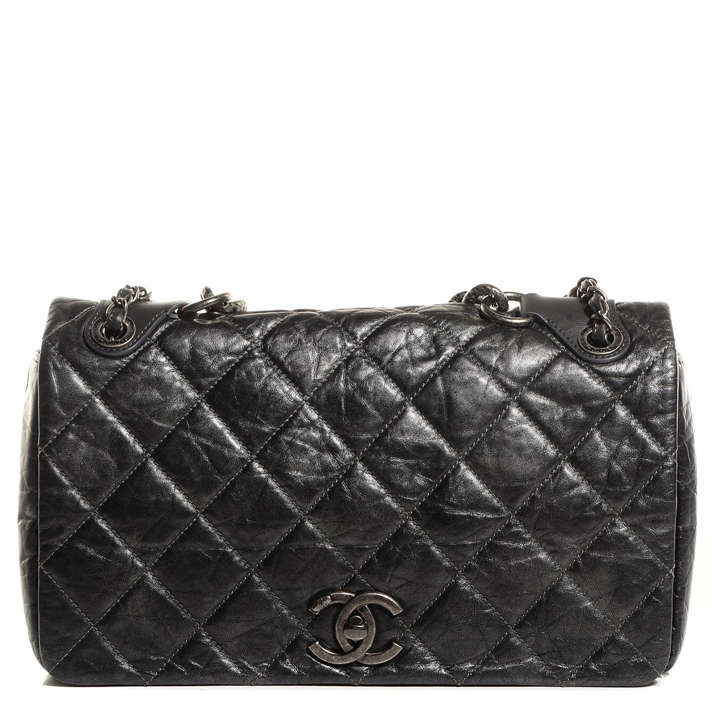 Aged Calfskin Quilted Medium Pondichery Flap Black