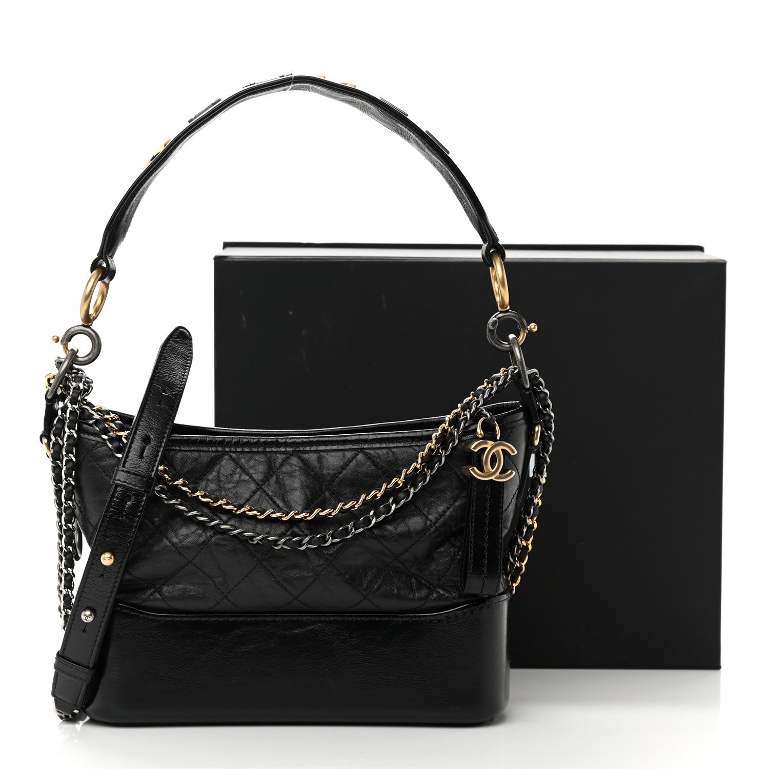 Chanel Aged Smooth Calfskin Quilted Medium Gabrielle Logo Hobo Black 15 of 15