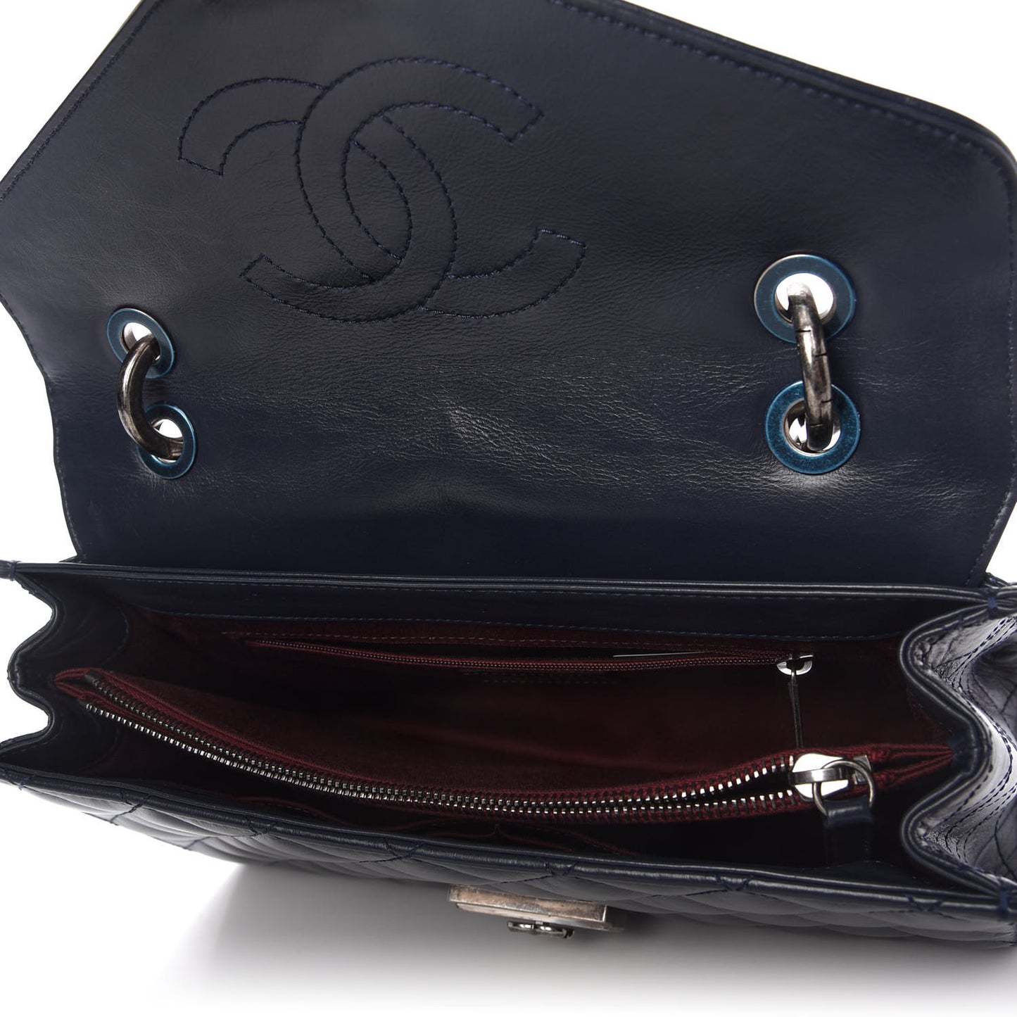 Calfskin Quilted Mad About Quilting Medium Flap Navy