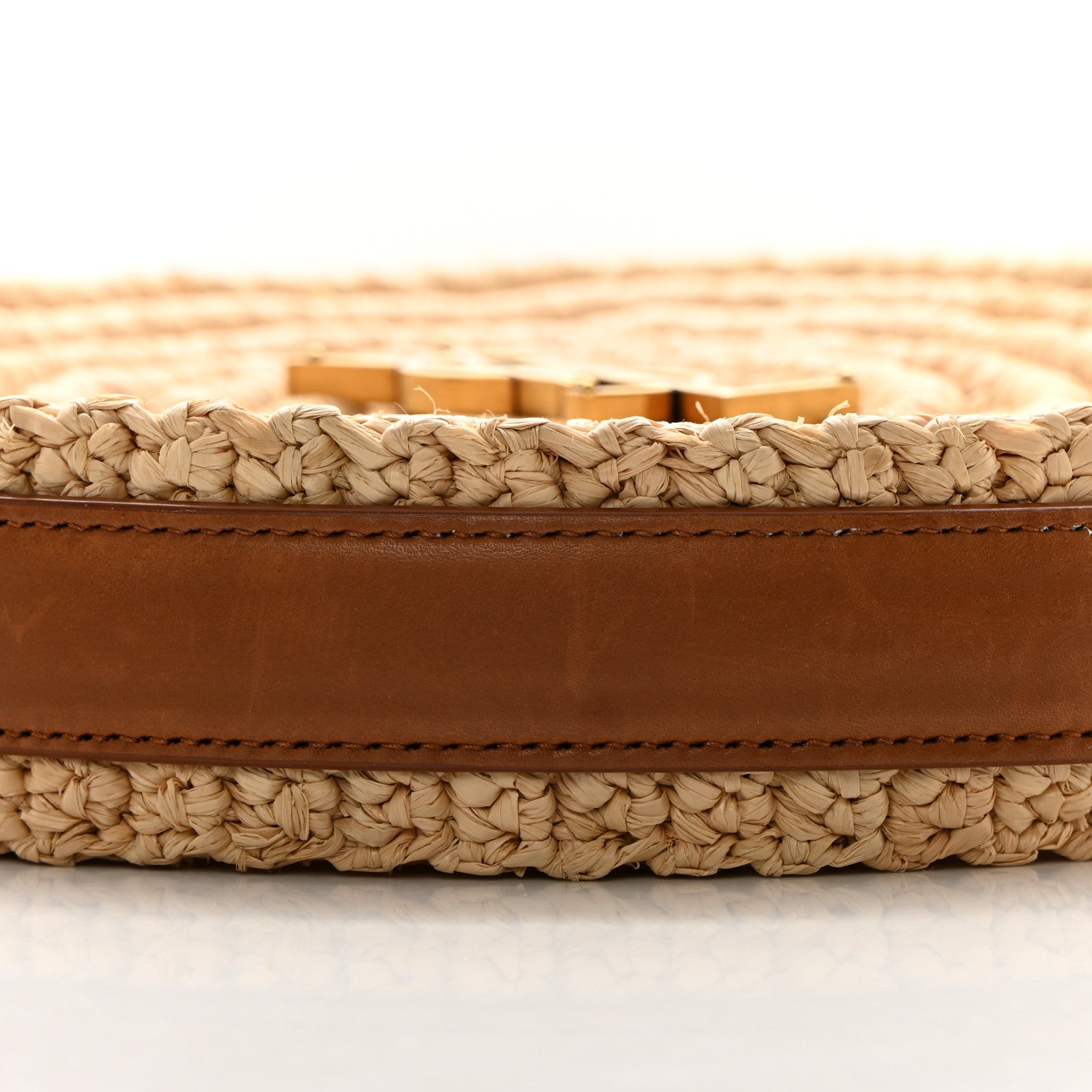 Saint Laurent Raffia Calfskin Round Bag Natural Brick 8 of 11