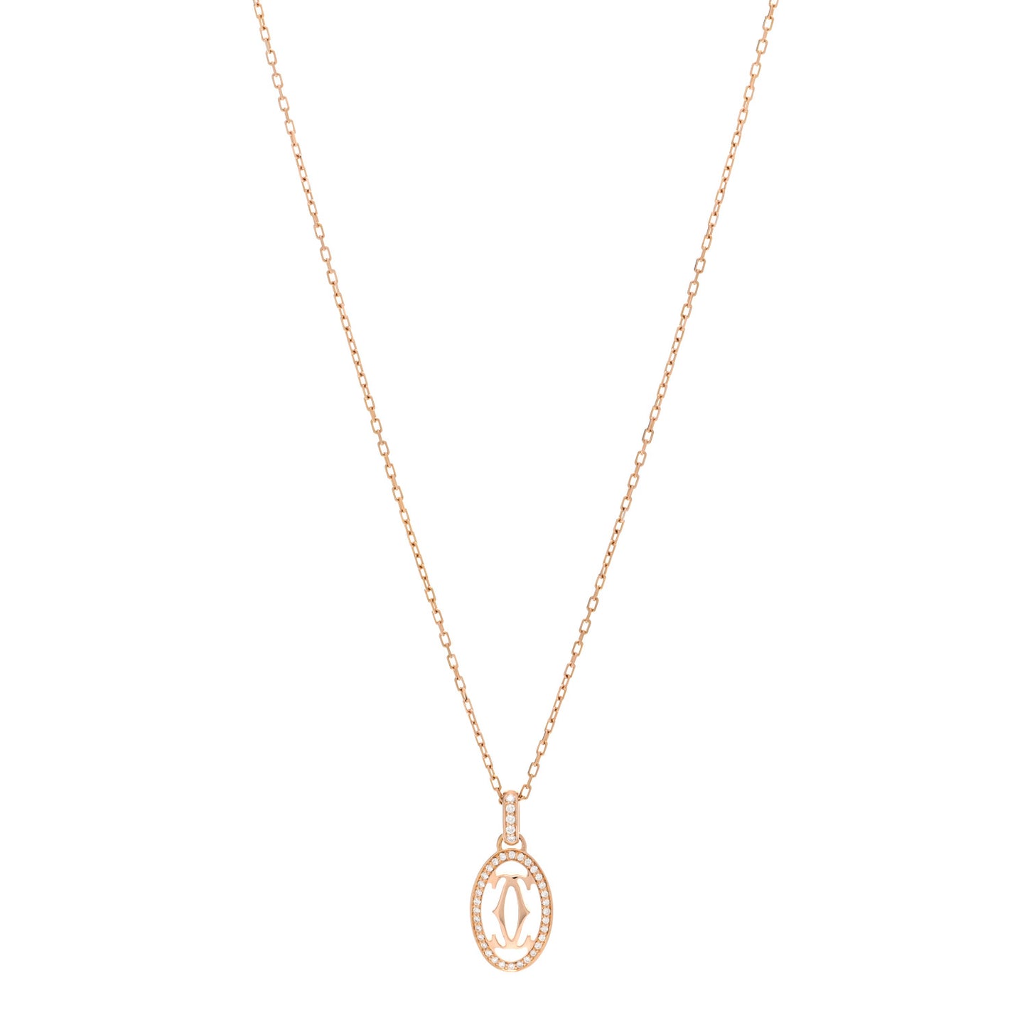 18K Pink Gold Diamond Logo Paved Pendant Necklace