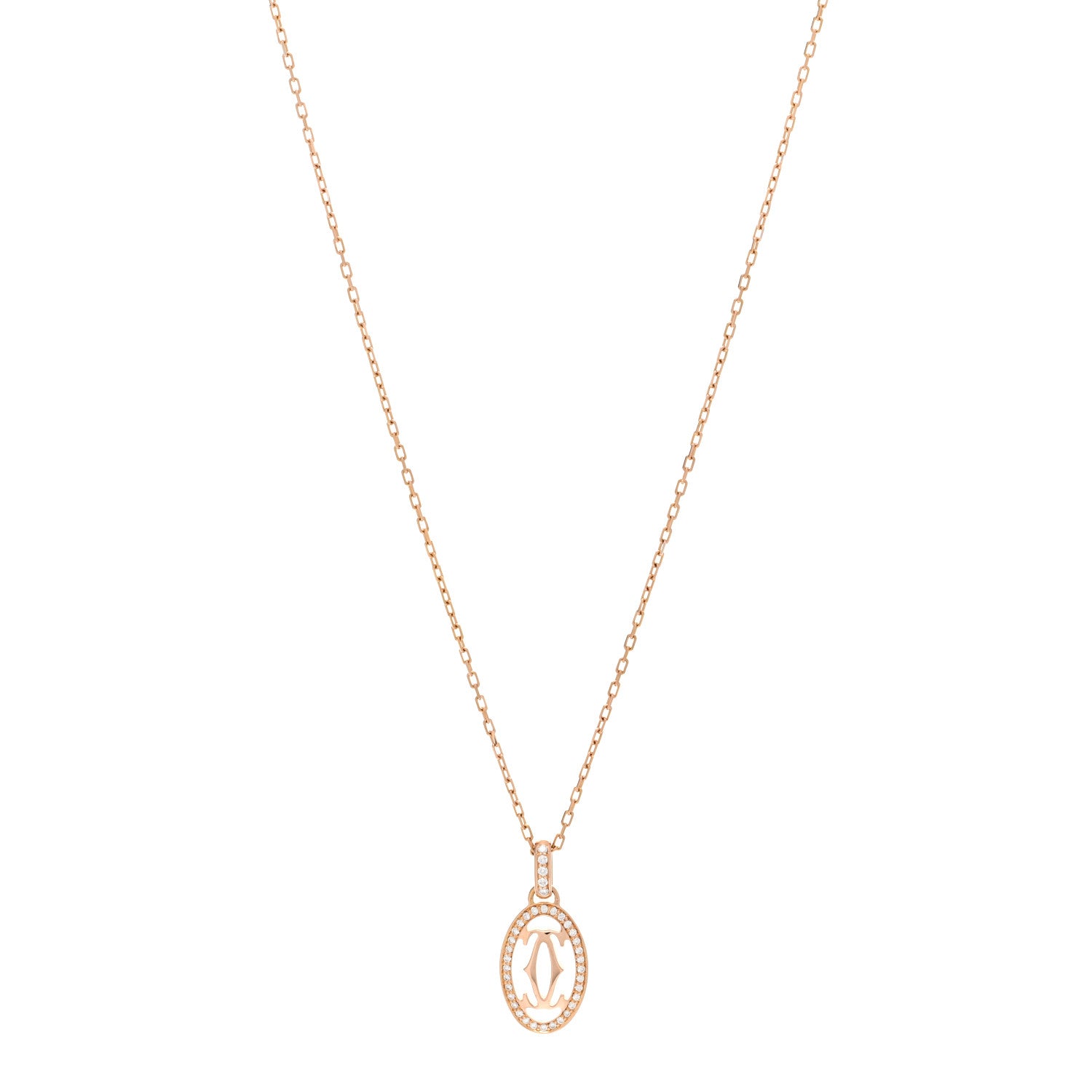 Cartier 18K Pink Gold Diamond Logo Paved Pendant Necklace 1 of 4