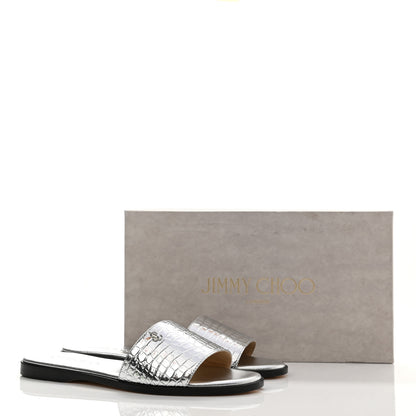 Jimmy Choo Metallic Crocodile Embossed Minea Flat Sandals 37 Silver 11 of 11