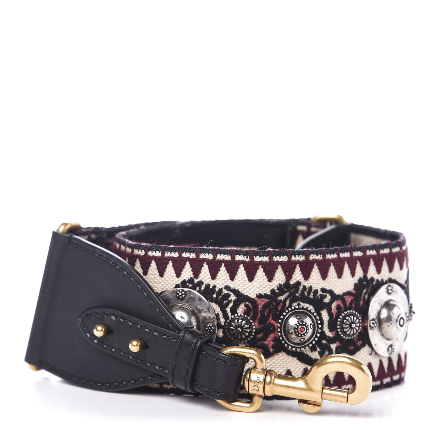 Canvas Embroidered Studded Shoulder Strap Burgundy