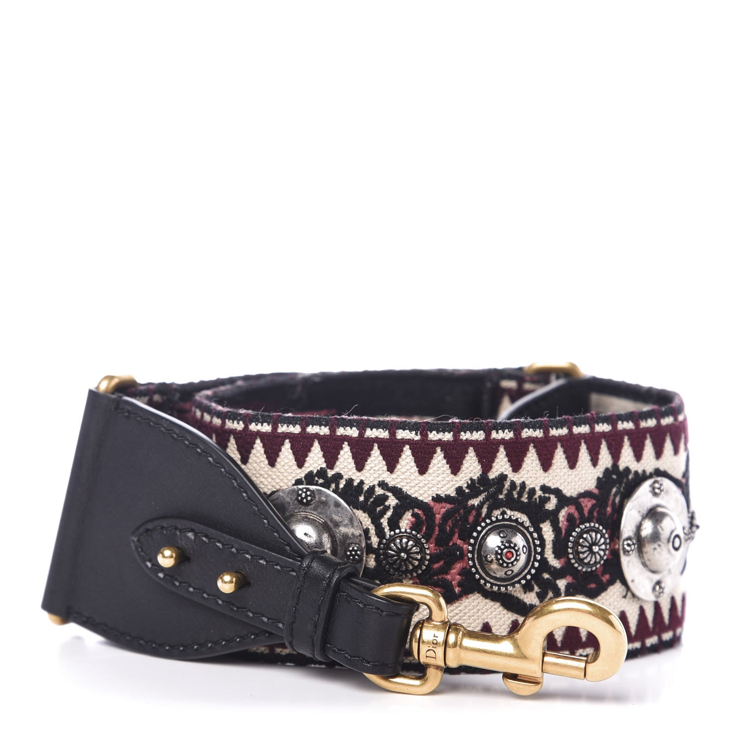 Christian Dior Canvas Embroidered Studded Shoulder Strap Burgundy 1 of 3