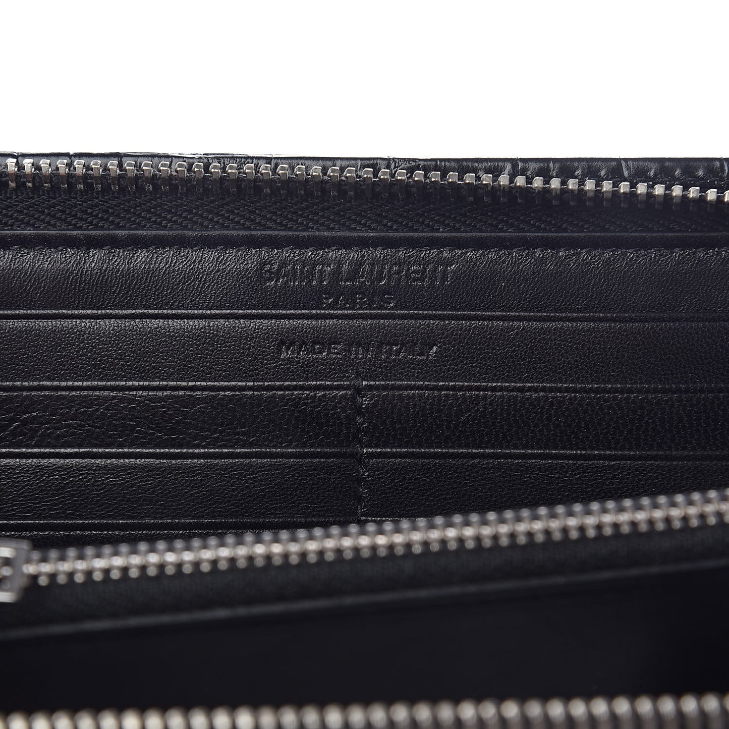 Calfskin Crocodile Embossed Classic Zip Around Continental Wallet Black