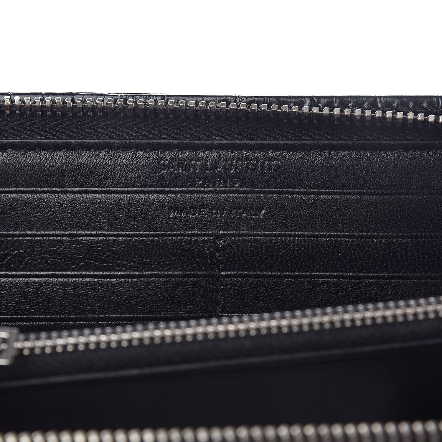 Saint Laurent Calfskin Crocodile Embossed Classic Zip Around Continental Wallet Black 6 of 9