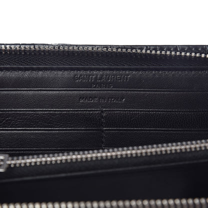 Saint Laurent Calfskin Crocodile Embossed Classic Zip Around Continental Wallet Black 6 of 9