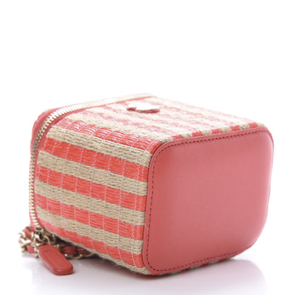 Chanel Raffia Jute Striped Mini Vanity Case With Chain Red Beige 5 of 12