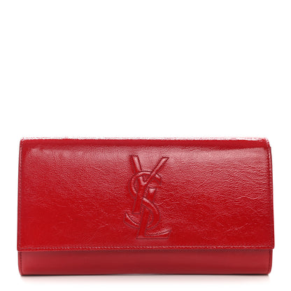 Saint Laurent Textured Patent Monogram Large Belle De Jour Clutch Red 1 of 9