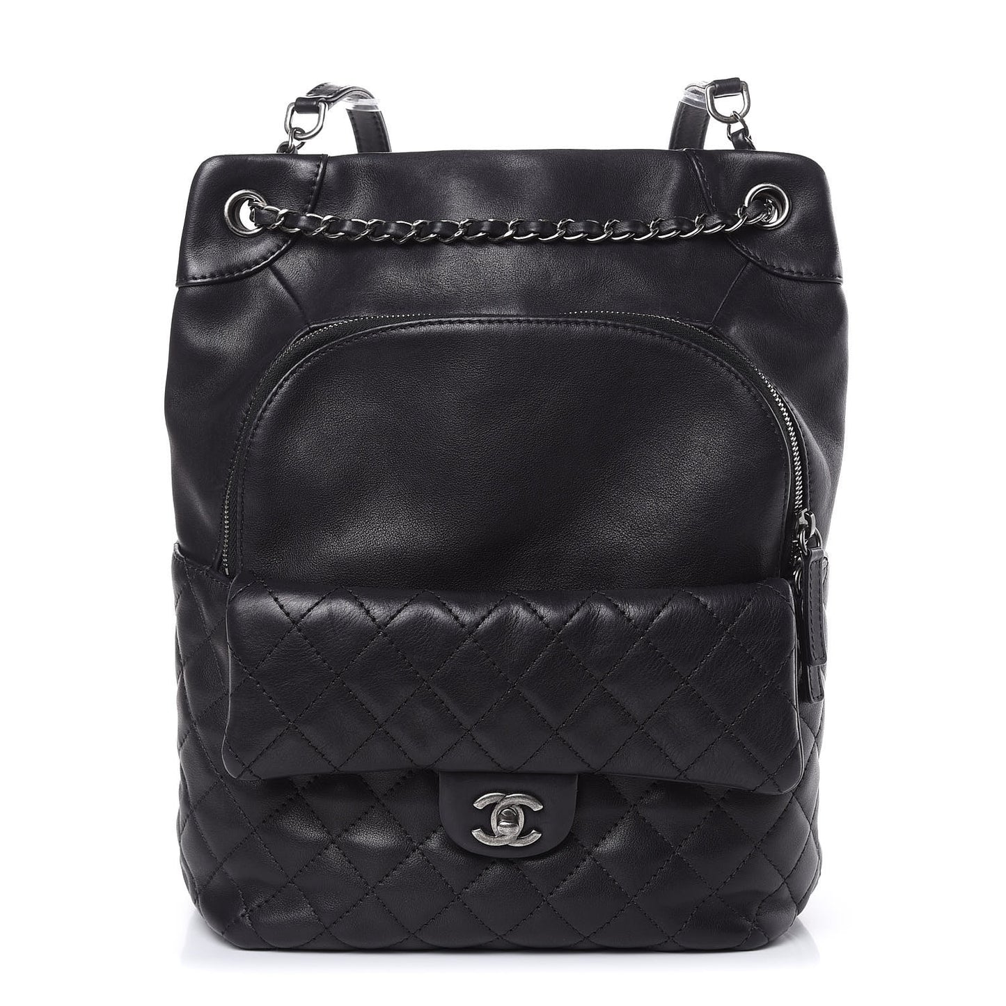 Lambskin Quilted Drawstring Backpack Navy Blue