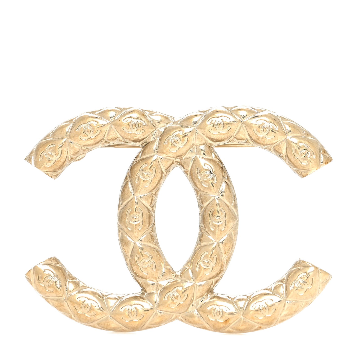Metal Quilted CC Brooch Light Gold