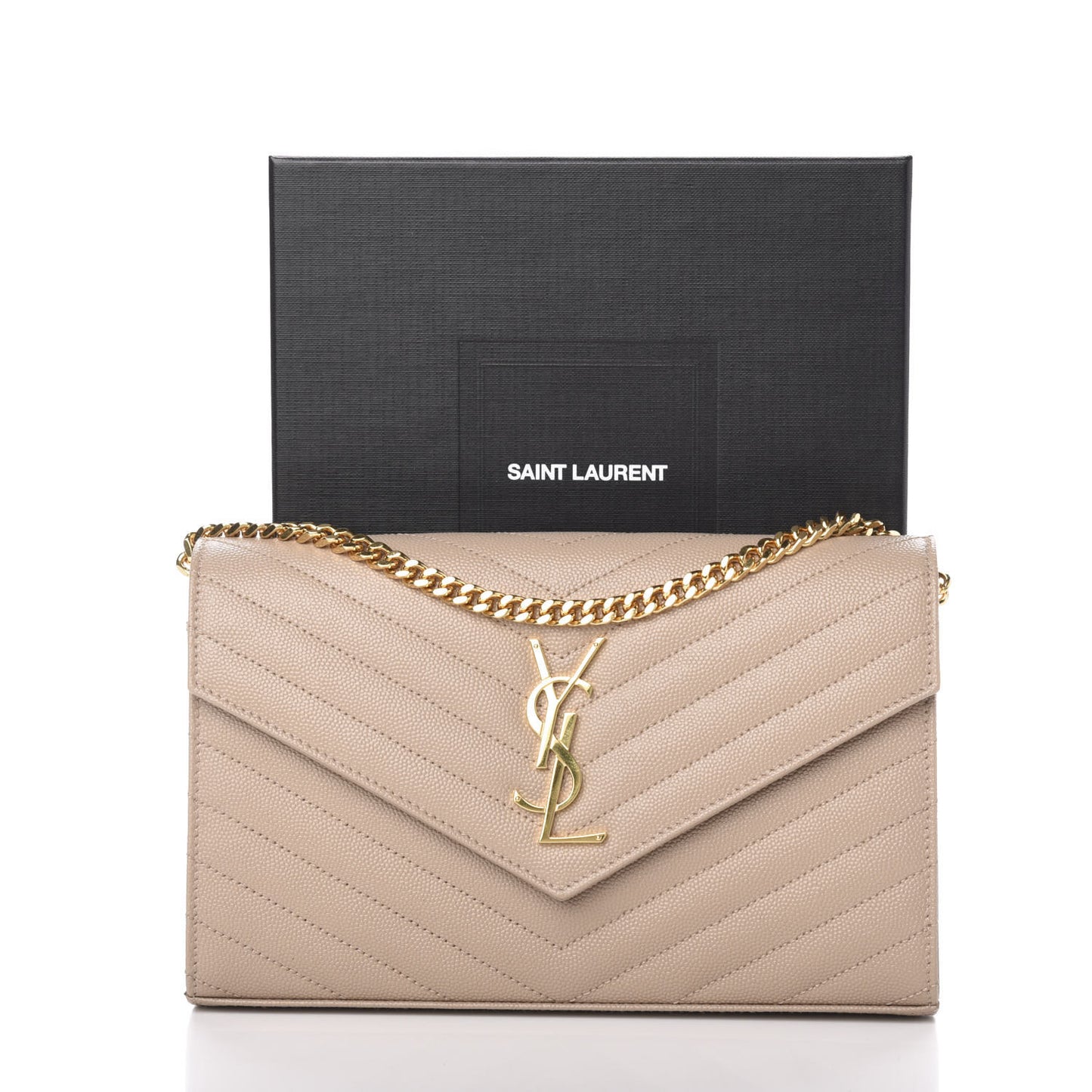 Grain De Poudre Matelasse Chevron Monogram Chain Wallet Dark Beige