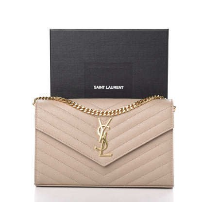 Saint Laurent Grain De Poudre Matelasse Chevron Monogram Chain Wallet Dark Beige 10 of 10