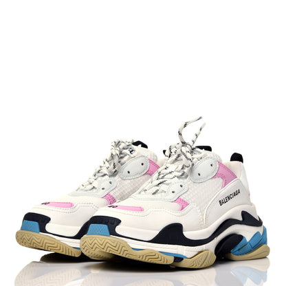 Balenciaga Fabric Mesh Washed Effect Womens Triple S Sneakers 40 Pink White Blue 3 of 8
