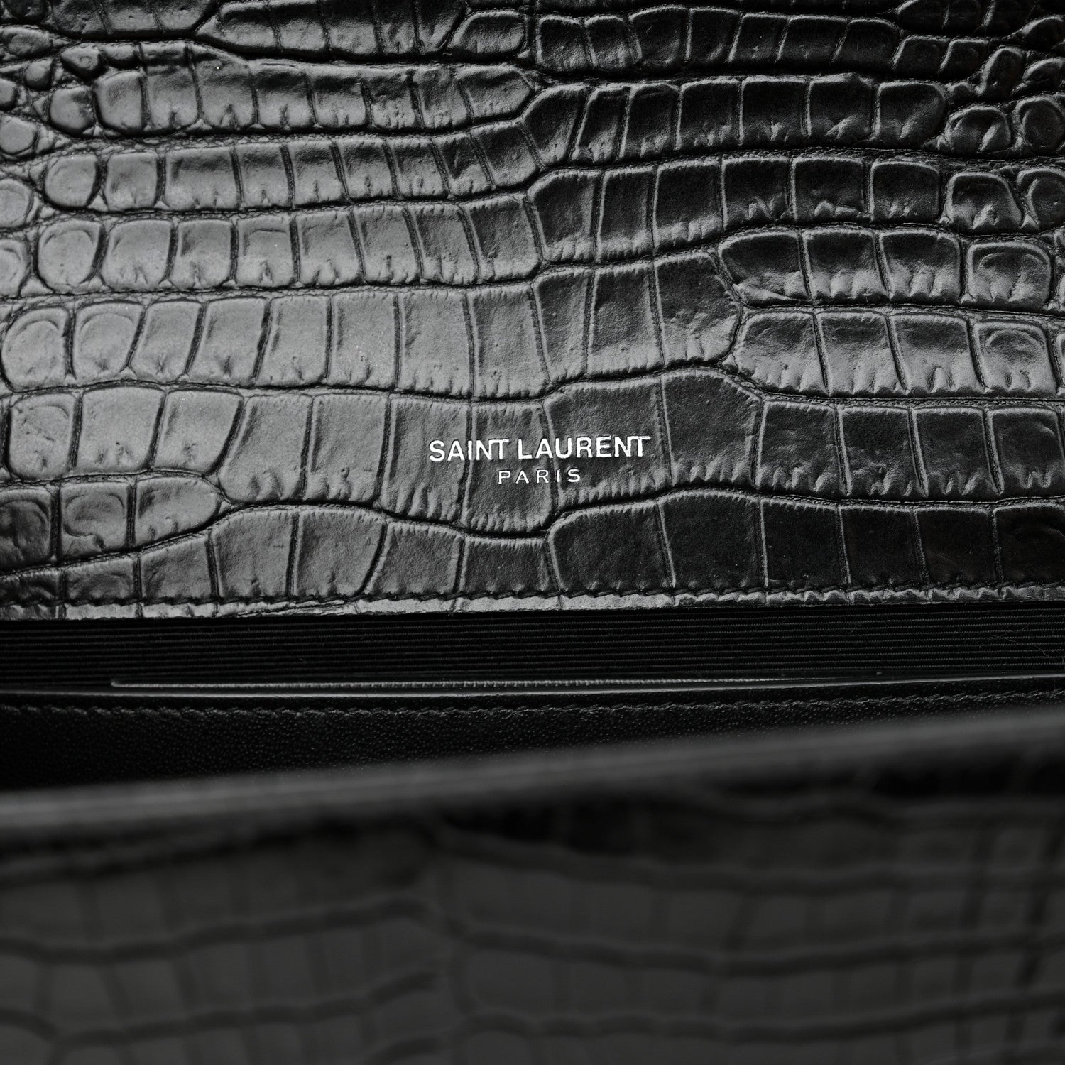Saint Laurent Calfskin Crocodile Embossed Medium Classic Monogram Kate Tassel Satchel Black 6 of 10