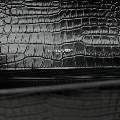 Saint Laurent Calfskin Crocodile Embossed Medium Classic Monogram Kate Tassel Satchel Black 6 of 10