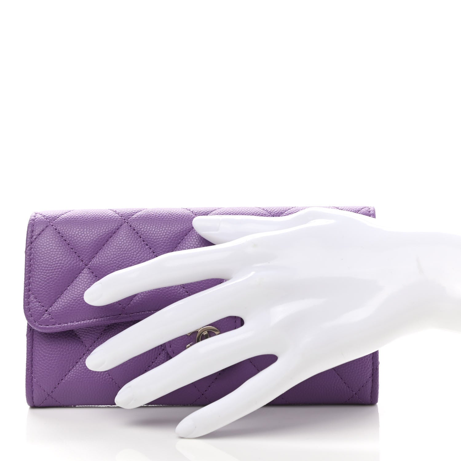 Chanel Caviar Quilted Medium Gusset Flap Wallet Purple 2 of 9