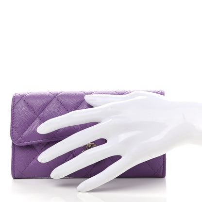 Chanel Caviar Quilted Medium Gusset Flap Wallet Purple 2 of 9