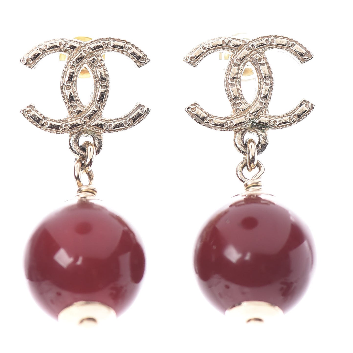 CC Bead Drop Earrings Gold Red