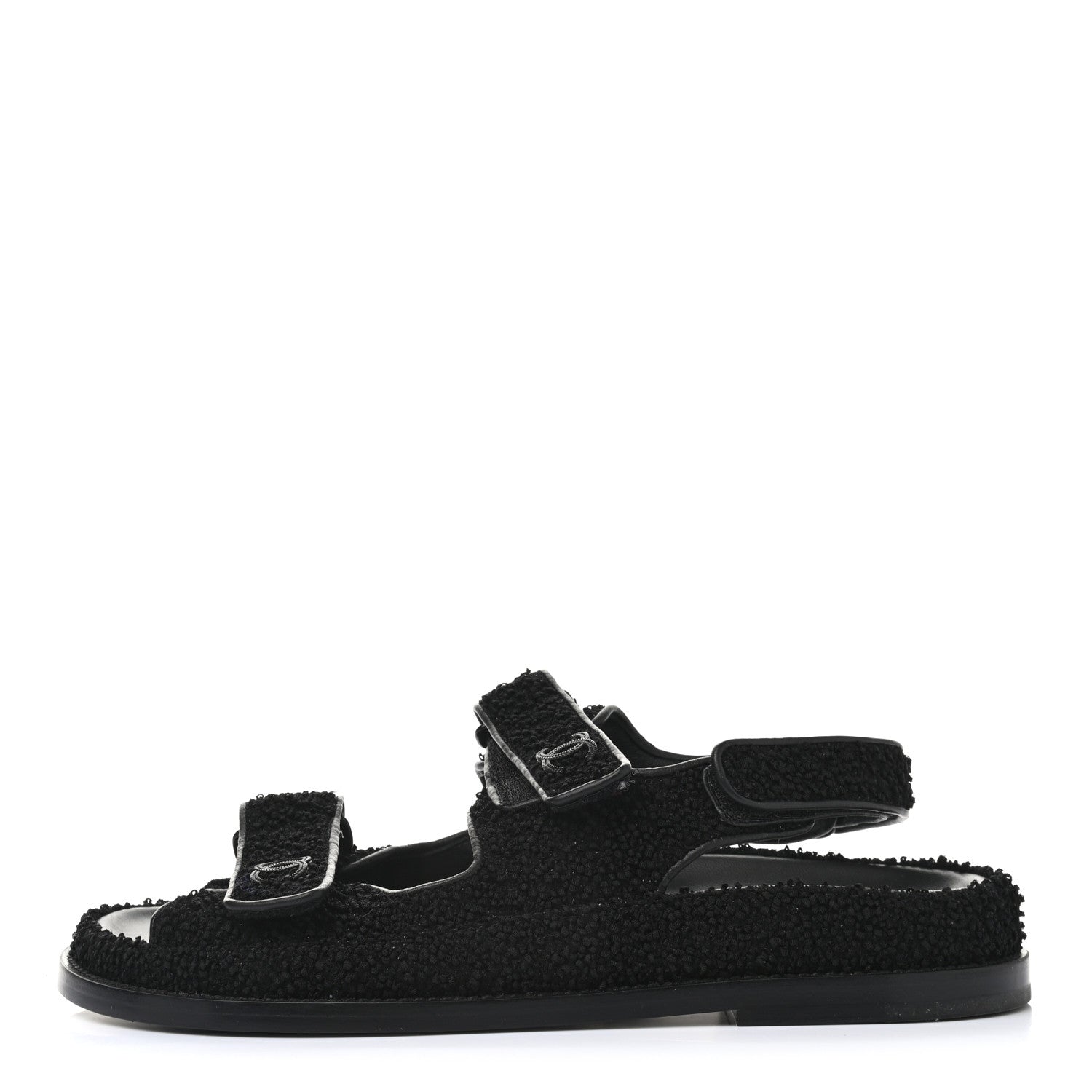 Chanel Tweed Velcro Dad Sandals 39 Black 1 of 8