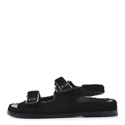 Chanel Tweed Velcro Dad Sandals 39 Black 1 of 8