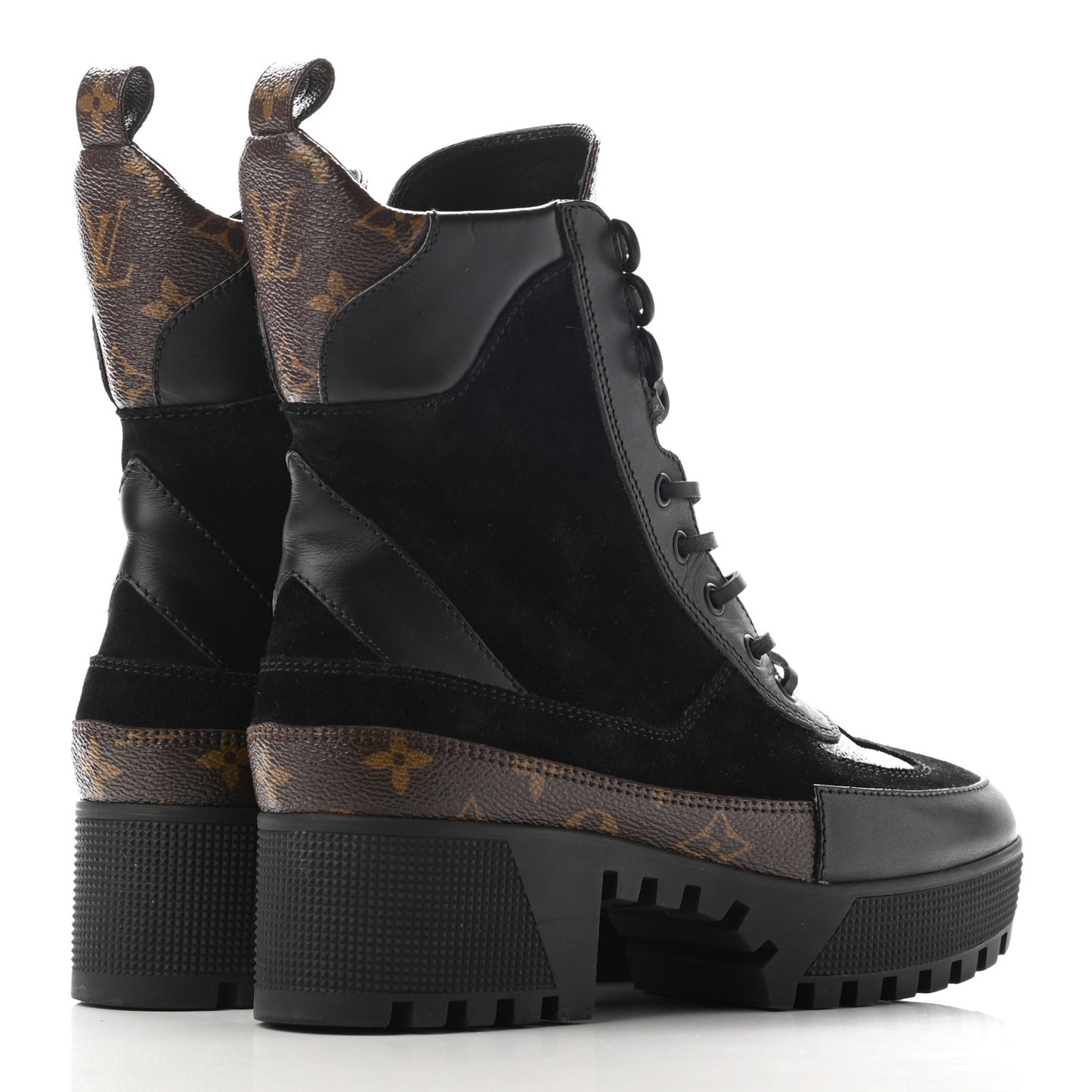 Suede Calfskin Monogram Laureate Platform Desert Boots 38.5 Black