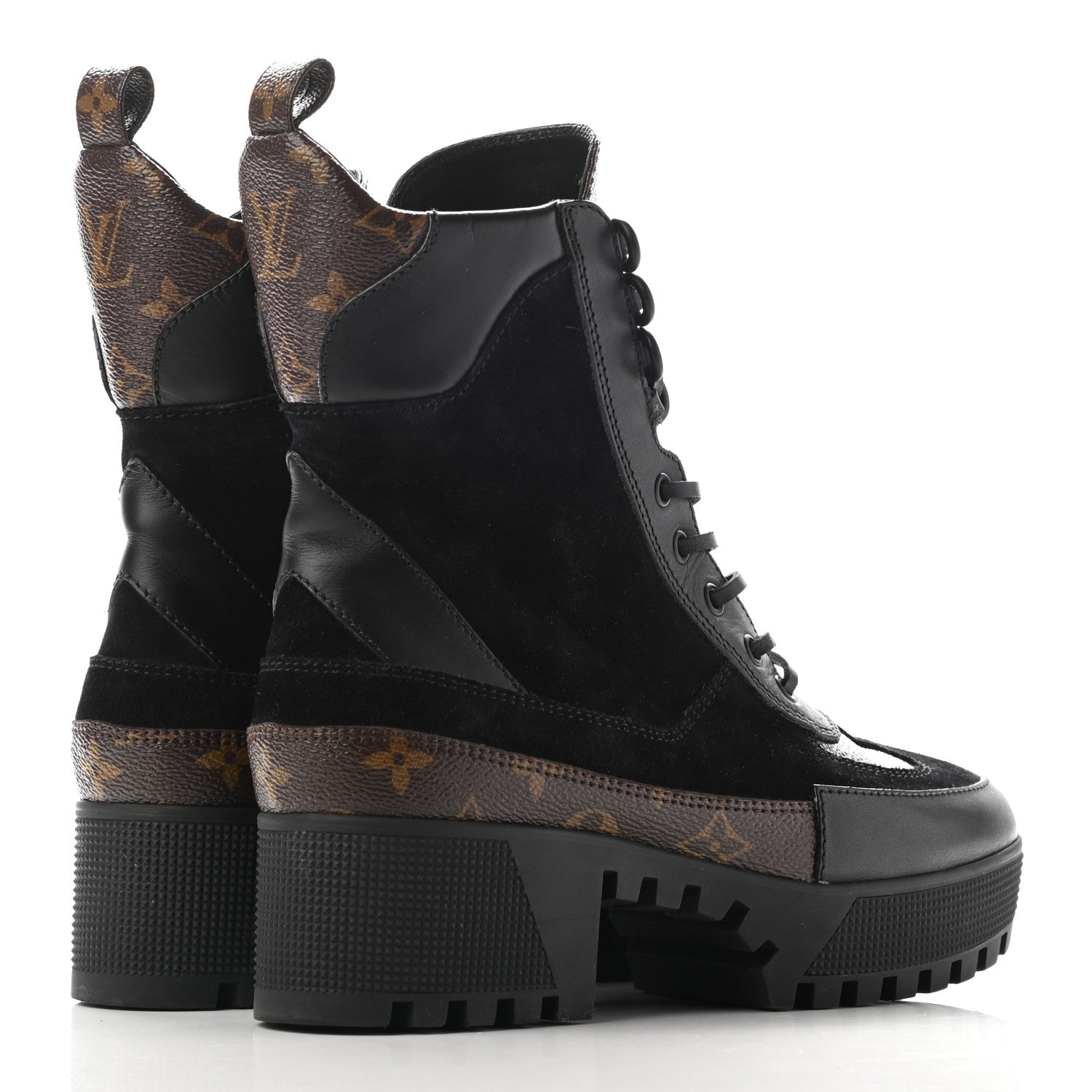 Louis Vuitton Suede Calfskin Monogram Laureate Platform Desert Boots 38.5 Black 4 of 13