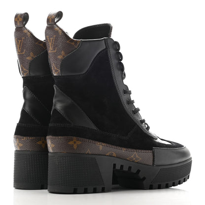 Louis Vuitton Suede Calfskin Monogram Laureate Platform Desert Boots 38.5 Black 4 of 13