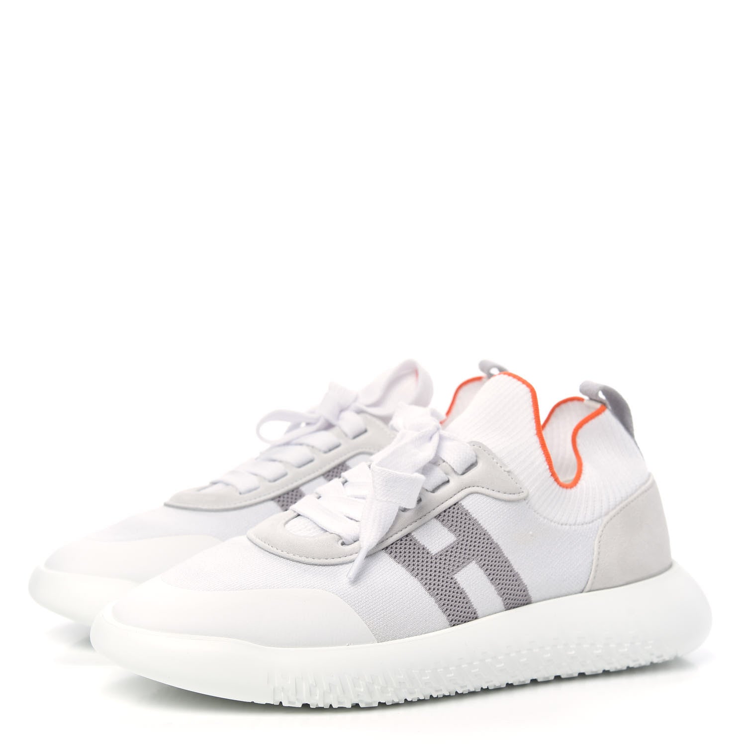 Hermes Knit Suede Goatskin Womens Crew Sneakers 38 White Gris 3 of 8