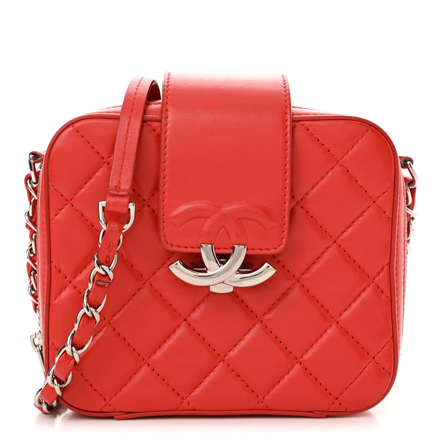 Lambskin Quilted Mini CC Box Camera Bag Red