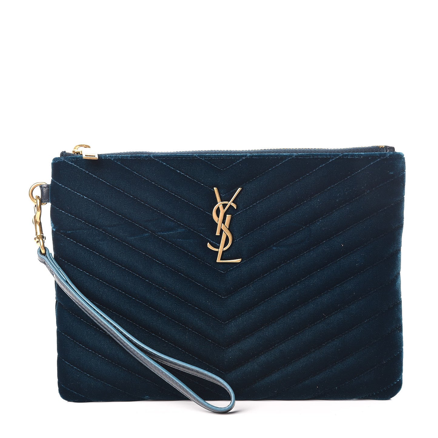 Velvet Matelasse Chevron Monogram A5 Wristlet Dark Ottanio