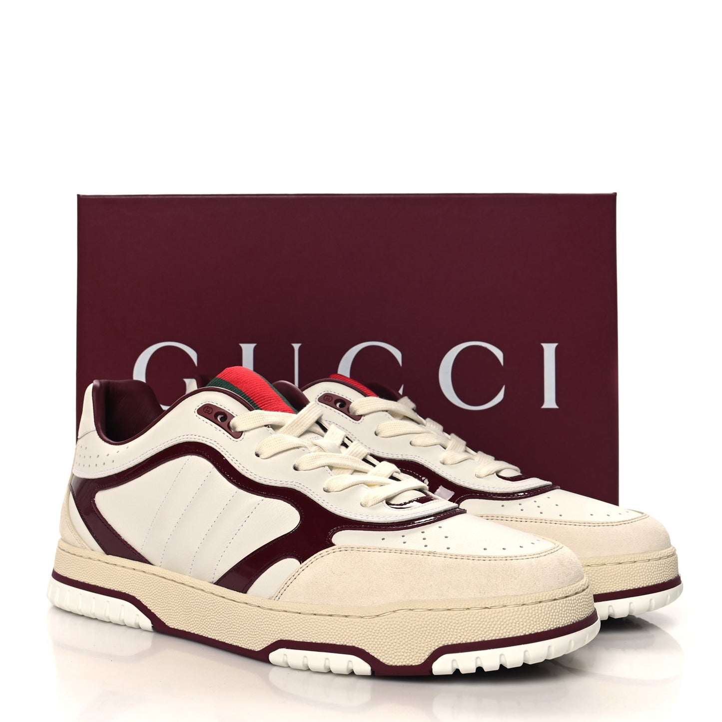 Calfskin Suede Mens Re-Web Sneakers 12.5 White Red